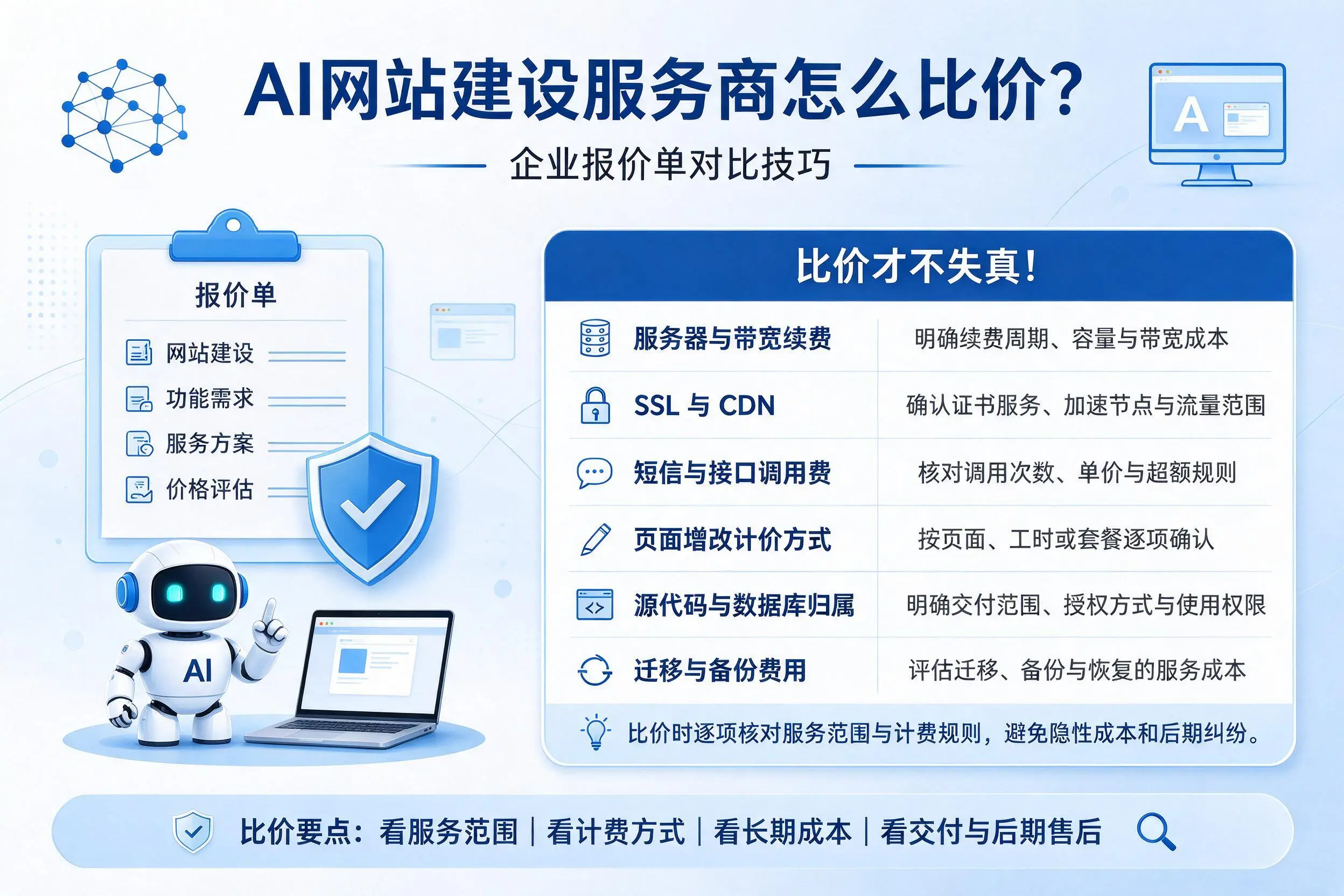 AI网站建设服务商怎么比价？莆田企业报价单对比技巧